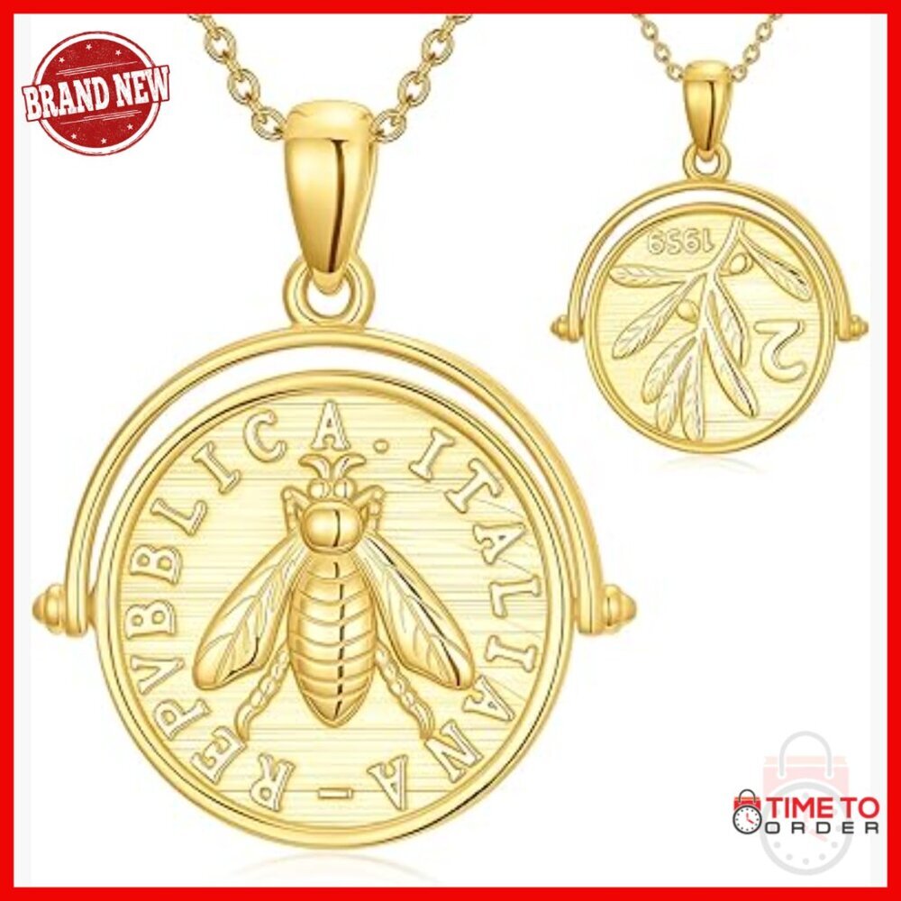 925 Sterling Silver Bee Coin Pendant Necklace Adjustable Chain Birthday Gift